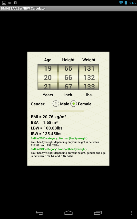 BMI/BSA/LBW/IBW-Healthy Weight截图1