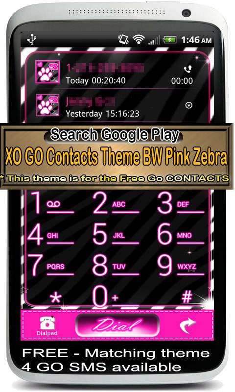 Go Contacts - Pink Zebra Theme截图1