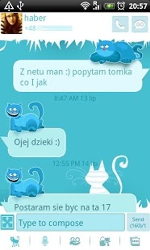 GO SMS Pro Blue Cat Theme截图5