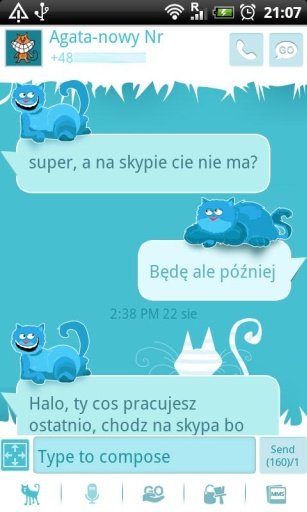 GO SMS Pro Blue Cat Theme截图9