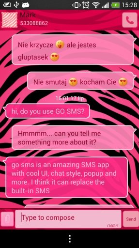 GO SMS Pink Zebra Theme截图7