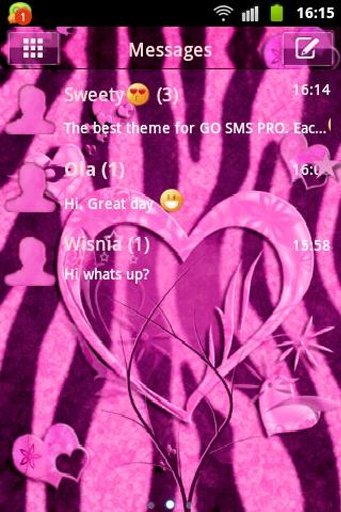 GO SMS Pink Theme Heart Zebra截图3