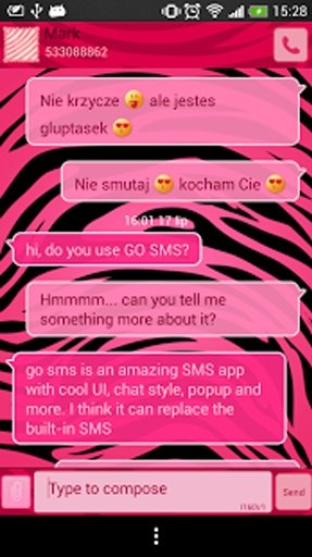 GO SMS Pink Zebra Theme截图2