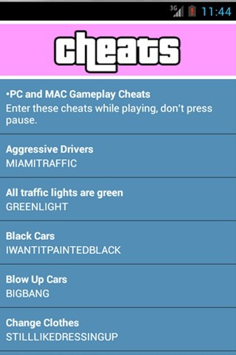 Cheats GTA Vice City截图2