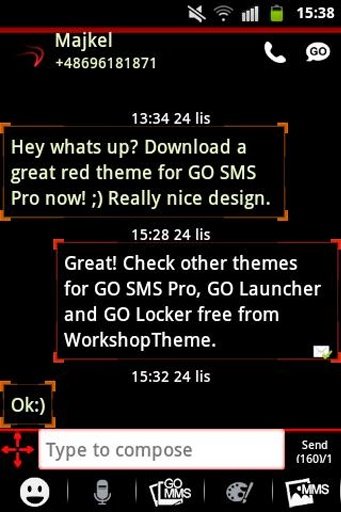 GO SMS Theme Red Neon截图3