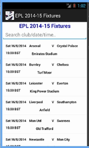 EPL 2014-15 Fixtures截图2