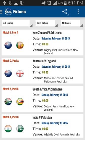 Cricket World Cup Fixtures截图1