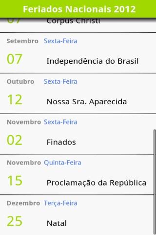 Calend&aacute;rio de Feriados 2012截图1