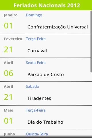 Calend&aacute;rio de Feriados 2012截图2