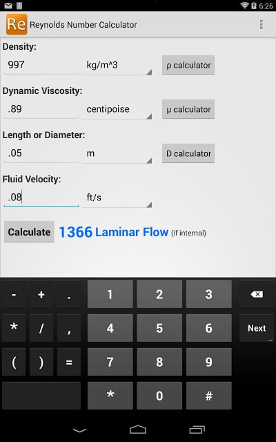 Reynolds Number Calculator截图2