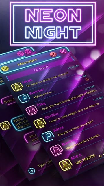 (FREE) GO SMS NEON LIGHT THEME截图1