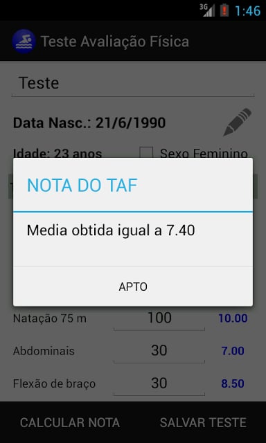 Teste Avalia&ccedil;&atilde;o F&iacute;sica截图4