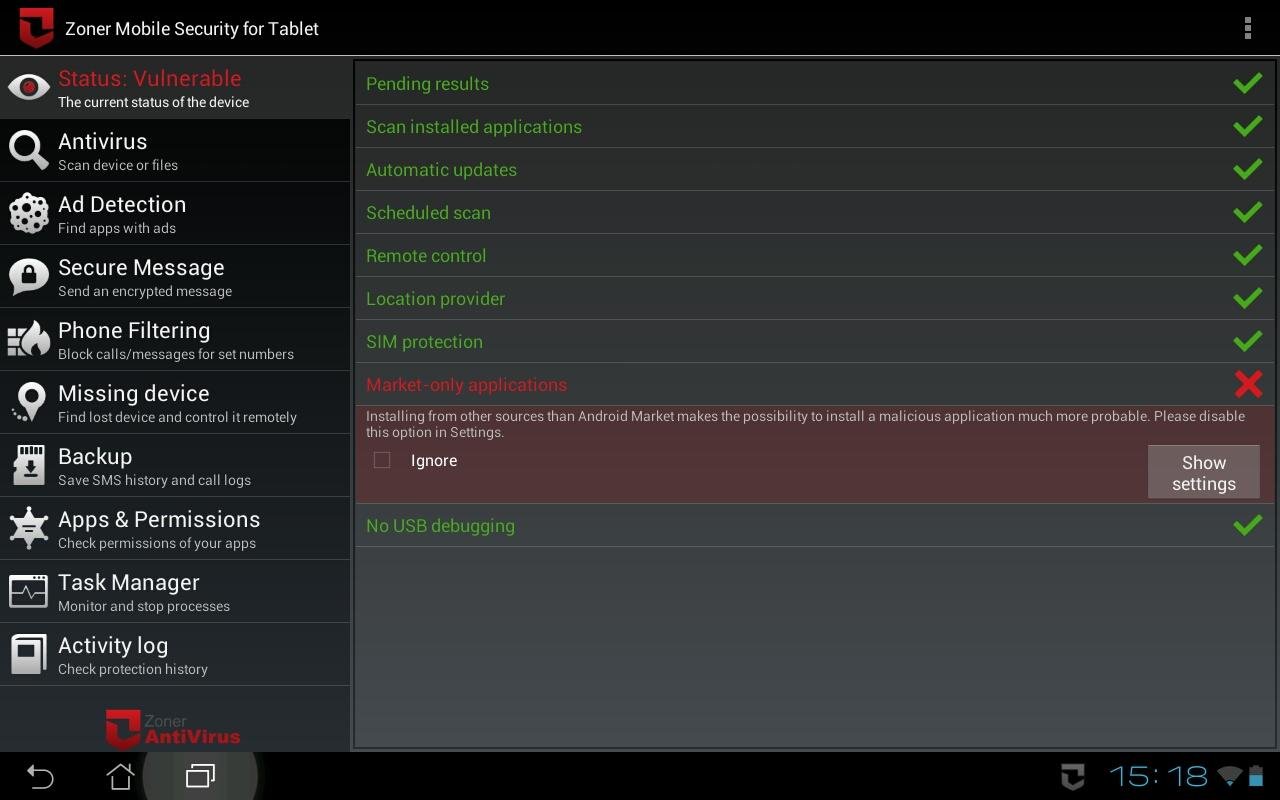 Zoner Mobile Security - Tablet截图2