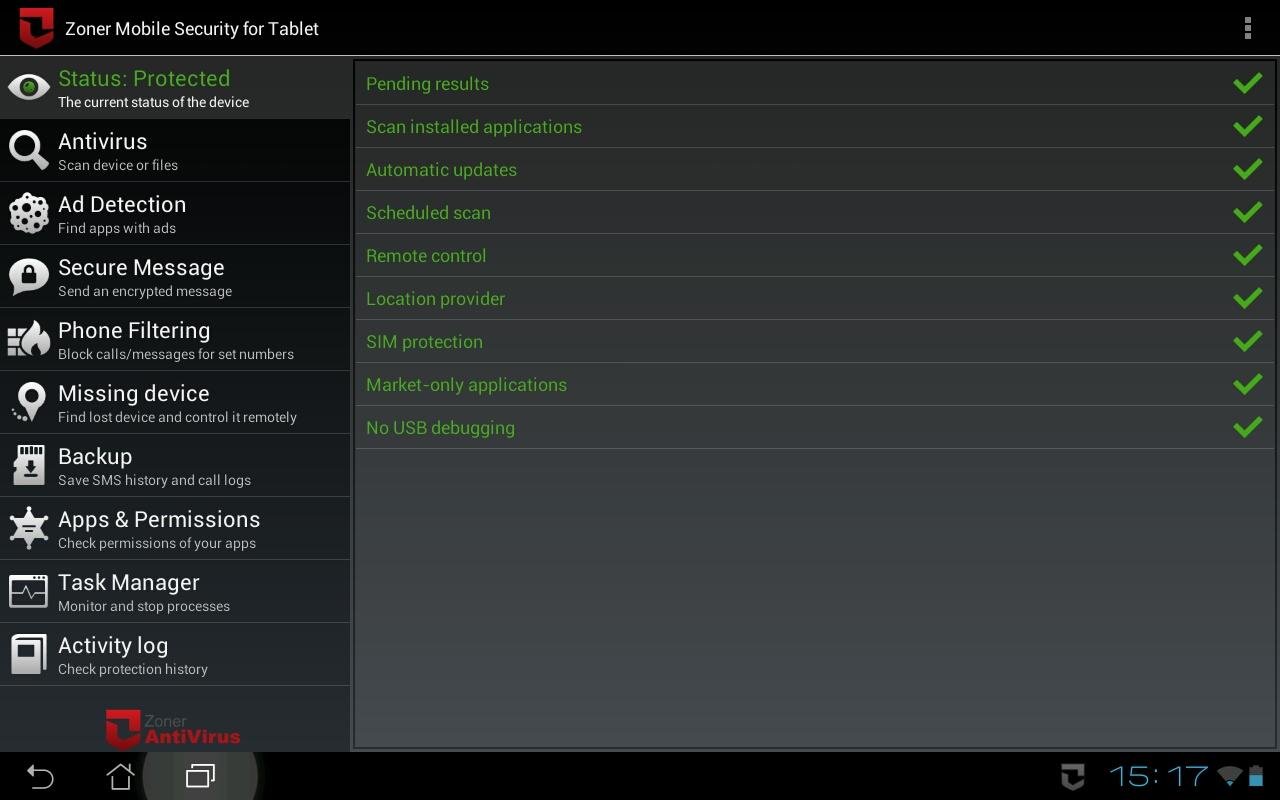 Zoner Mobile Security - Tablet截图6