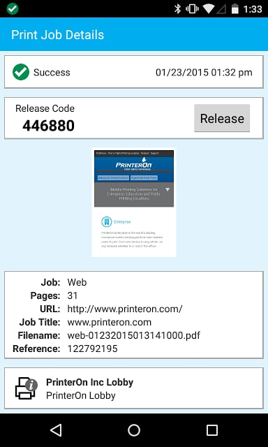 PrinterOn Android App - Phone截图1