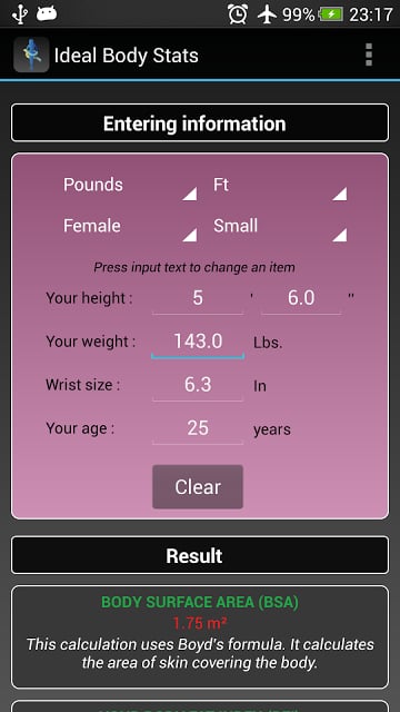 Ideal Weight Stats - BMI / BFI截图5