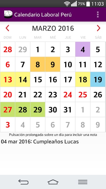 Calendario 2016 Per&uacute;截图6