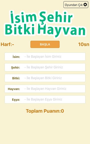 İsim Şehir Hayvan Oyunu截图4