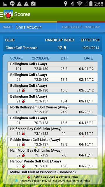 DiabloGolf Golf Handicap Track截图11