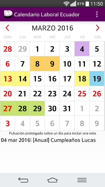 Calendario 2016 Ecuador截图3