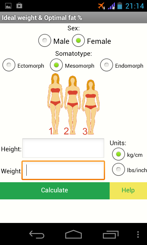 Ideal weight &amp; Optimal fat %截图4