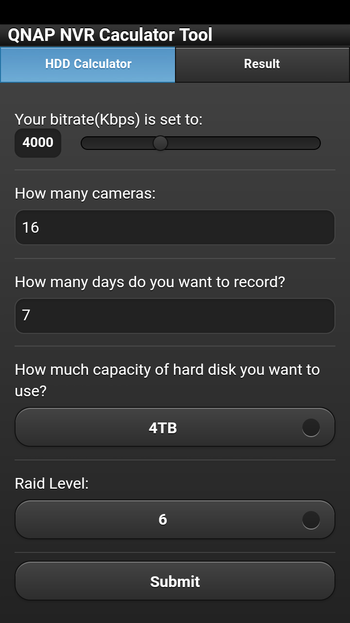 QNAP NVR Storage Calculator截图3