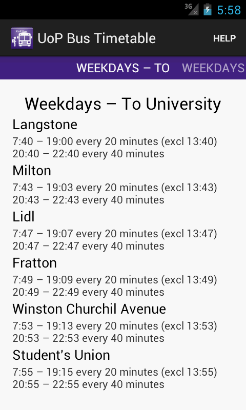 UoP Bus Timetable截图1