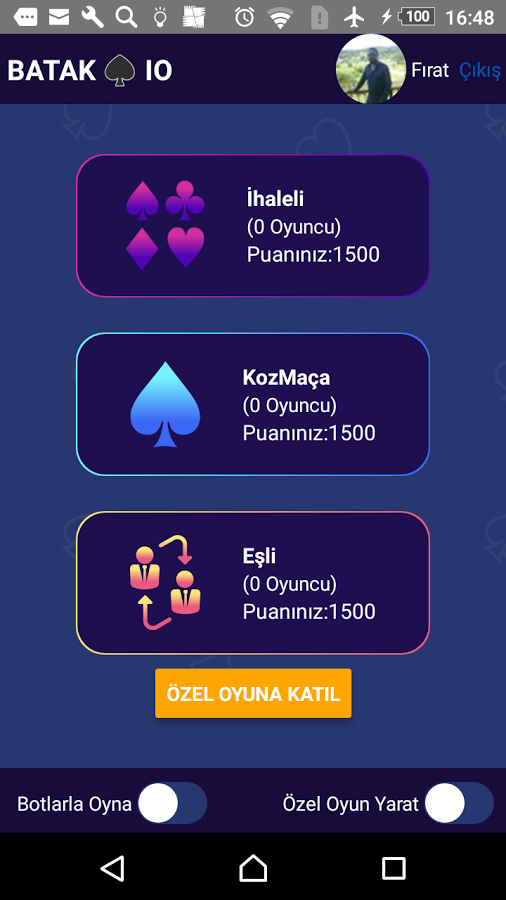 batak.io Online İhaleli Koz Maça Eşli Batak截图2