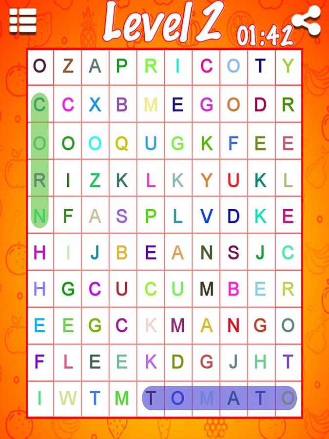 Word Search Fruits And Vegetable截图1