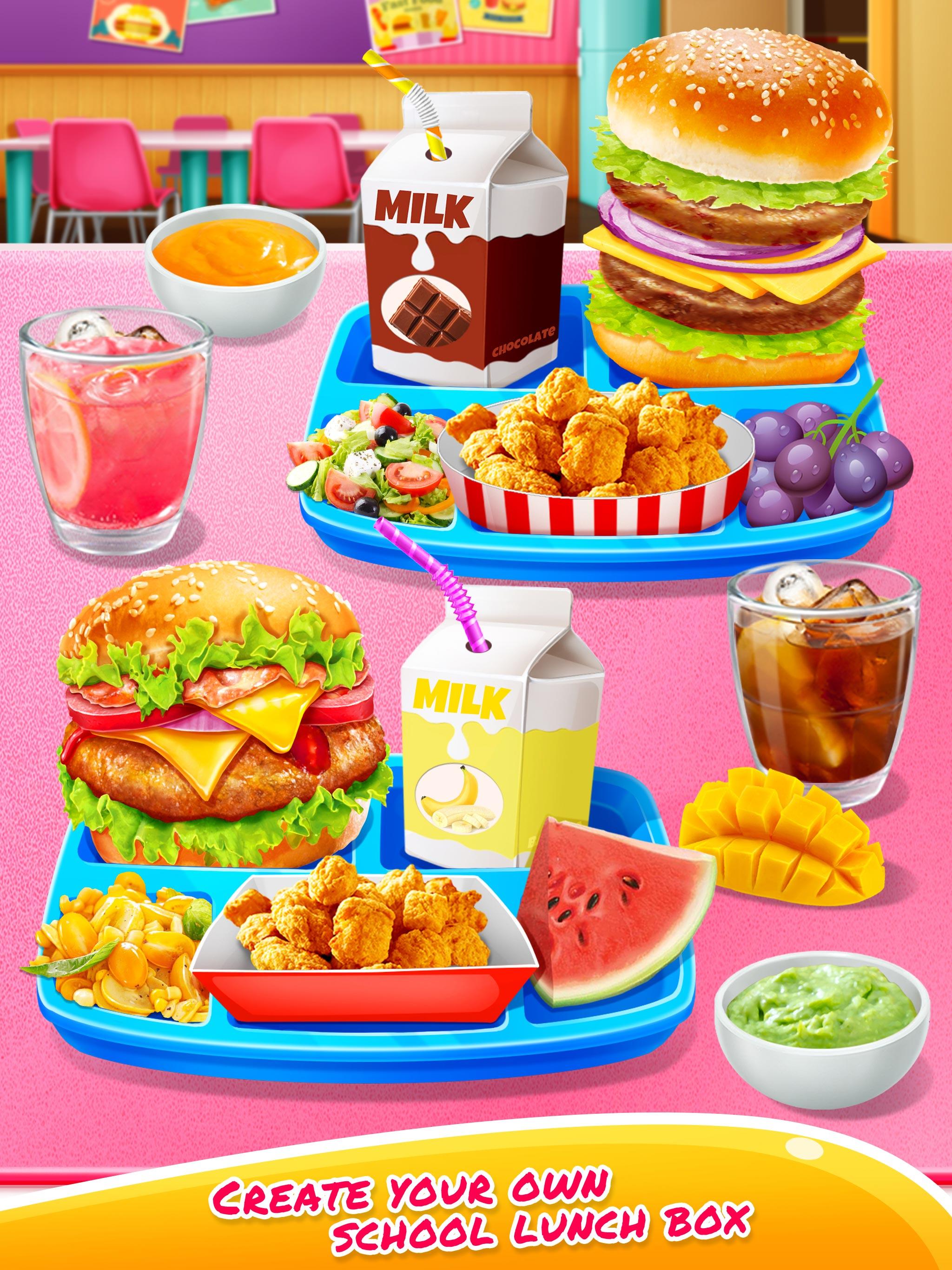 School Lunch Food - Burger, Popcorn Chicken & Milk截图3