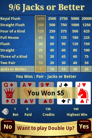 9/6 Jacks or Better Poker截图2