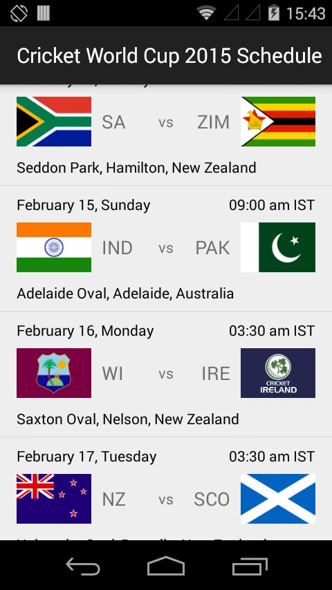 Schedule Cricket World Cup '15截图1