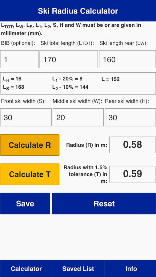 FIS Ski Radius Calculator截图1