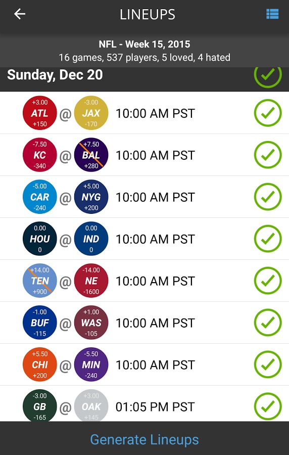 Optimal Lineups for DraftKings截图3